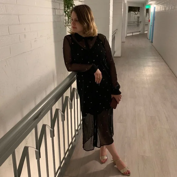 Stelen Dresses | Stelen Clarissa Sheer Shirt Dress | Color: Black | Size: L | Krpthatsme's Closet